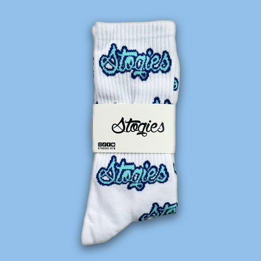 White/blue 2025 socks